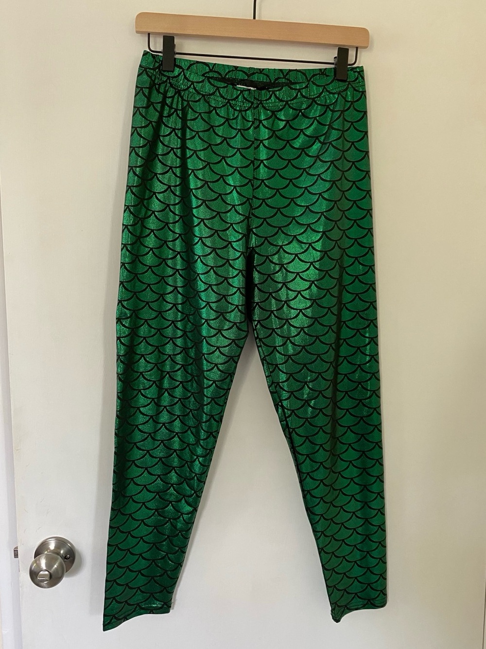 Green Metallic Mermaid-Scale Leggings for Women Halloween Costume Large